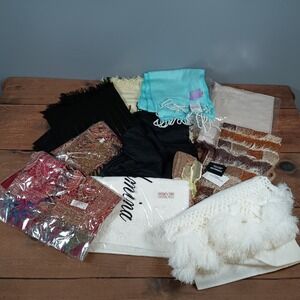 Lot of Assorted Pashmina Scarves Shawls Wraps Black Cream Turquoise Brown White